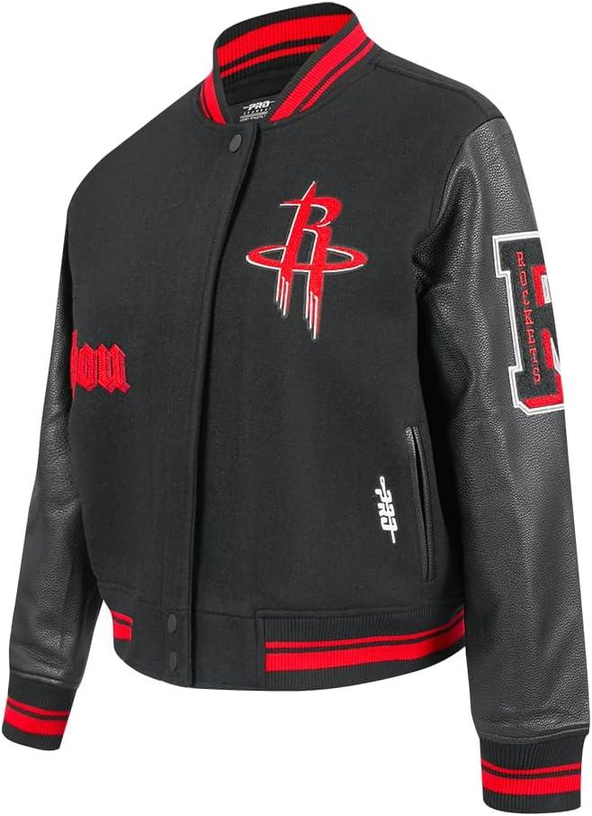 imagePro Standard Womens NBA Old English Varsity JacketBlackRedBlack