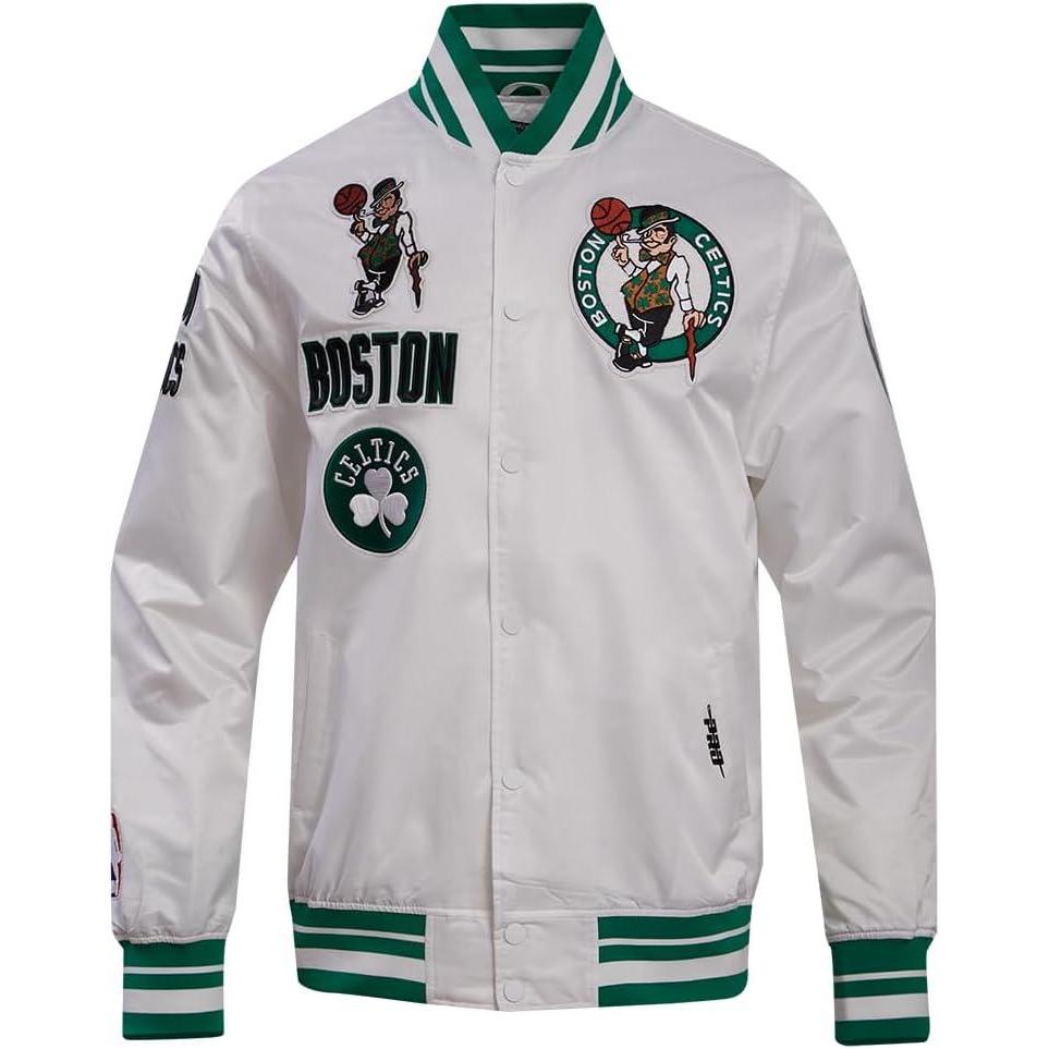 imagePro Standard Mens NBA Retro Classics Satin JacketWhiteKelly Green