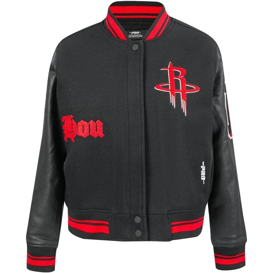 imagePro Standard Womens NBA Old English Varsity JacketBlackRedBlack