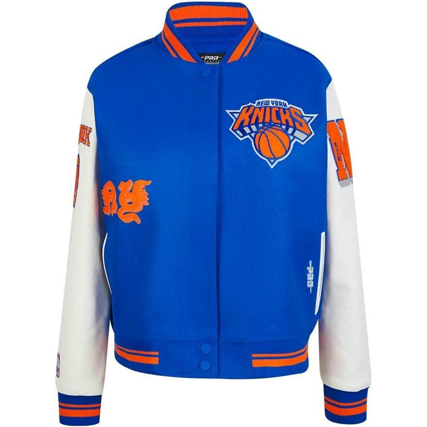 imagePro Standard Womens NBA Old English Varsity JacketRoyalOrangeRoyal