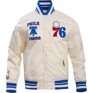 Pro Standard Mens NBA Retro Classics Satin Jacket(Eggshell/Royal Blue)
