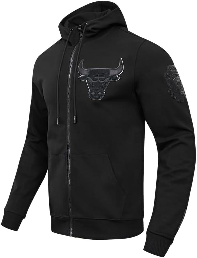 imagePro Standard Mens NBA Chicago Bulls Classic Triple Black Full Zip Hoodie Black 2Xl