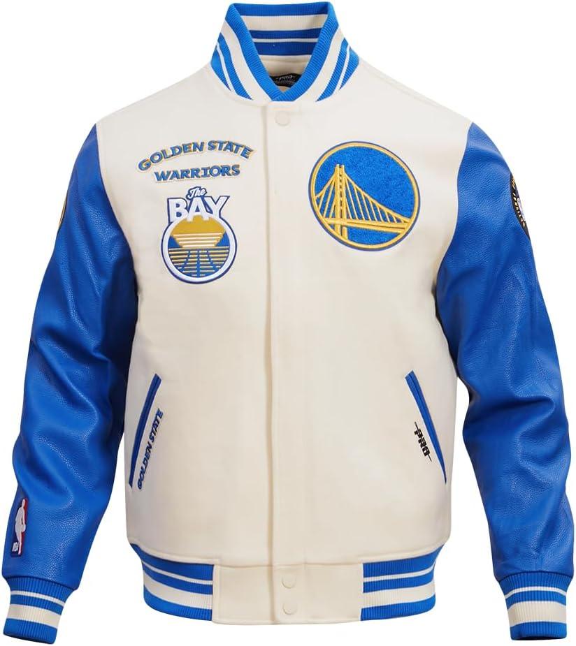 imagePro Standard Mens NBA Retro Classics Varsity JacketEggshellRoyal Blue