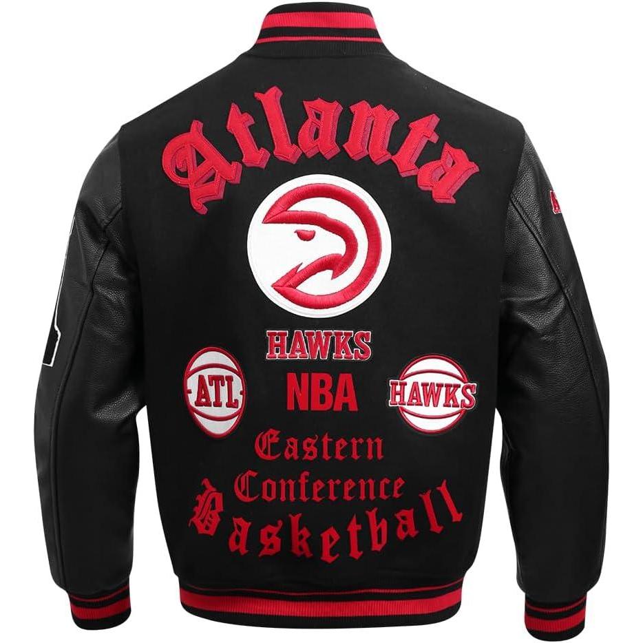 imagePro Standard Mens NBA Old English Varsity JacketBlackRedBlack