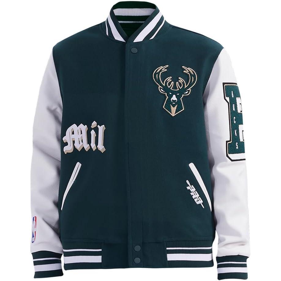 imagePro Standard Mens NBA Old English Varsity JacketForest GreenWhite