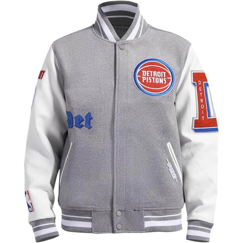 imagePro Standard Mens NBA Old English Varsity JacketHeather GreyWhite