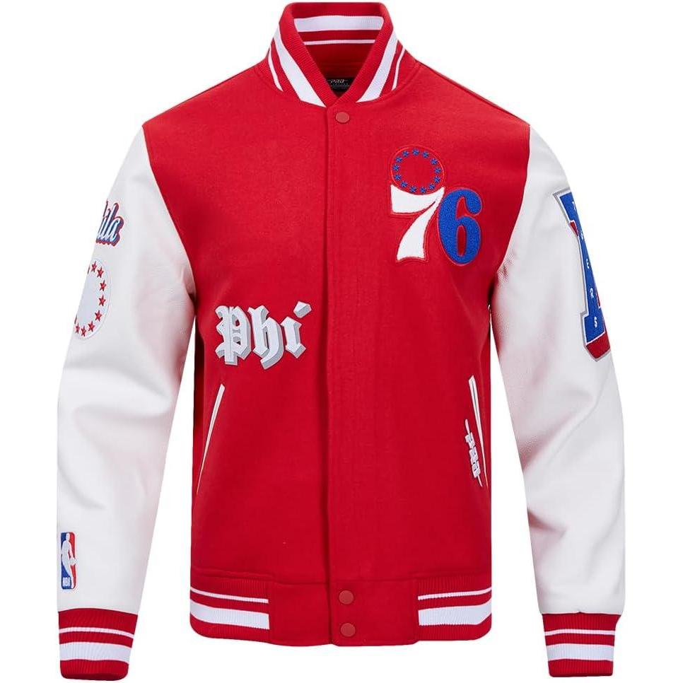 imagePro Standard Mens NBA Old English Varsity JacketRedWhite