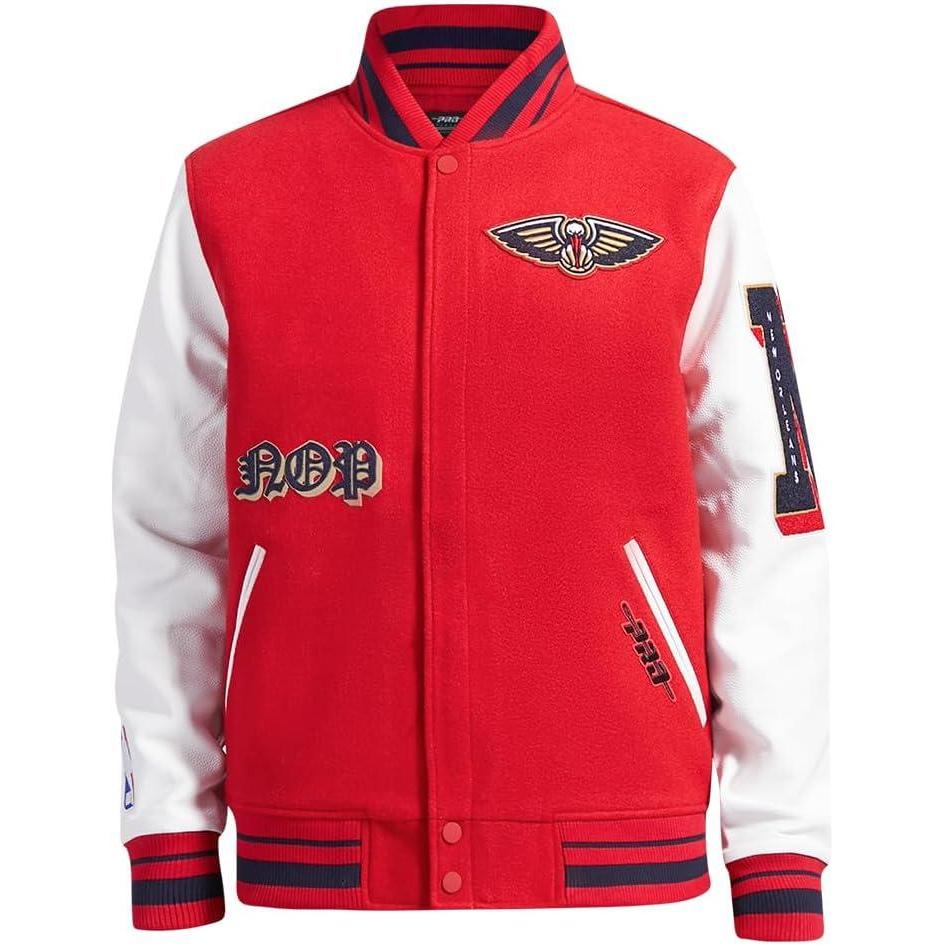 imagePro Standard Mens NBA Old English Varsity JacketRedWhiteMidnight Navy