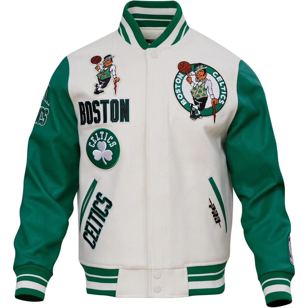 imagePro Standard Mens NBA Retro Classics Varsity JacketEggshell Kelly Green