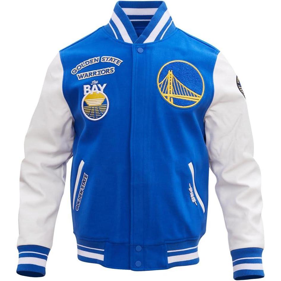 imagePro Standard Mens NBA Retro Classics Varsity JacketRoyal BlueWhite