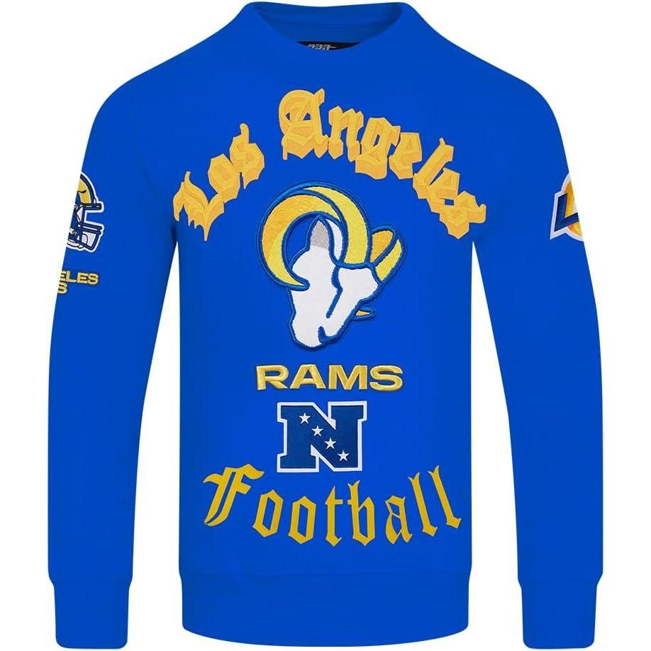imagePro Standard Mens NFL Old English Brushed Back French Terry Crewneck SweatshirtRoyal Blue