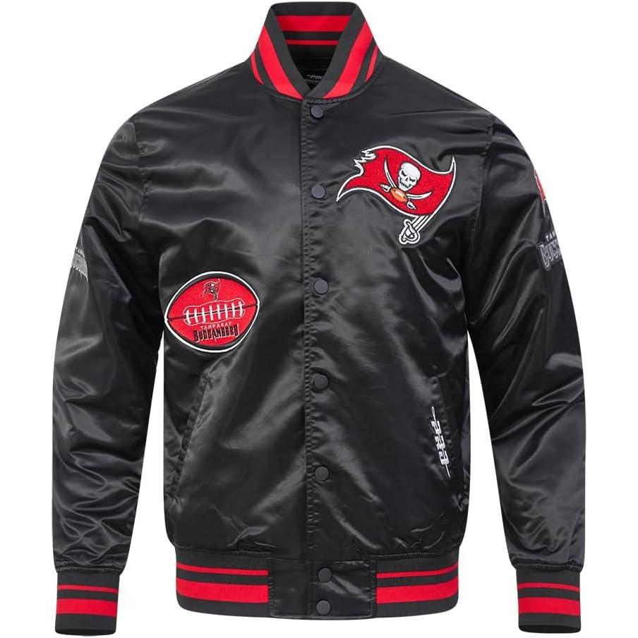 imagePro Standard Mens NFL Old English Satin JacketBlackRedBlack