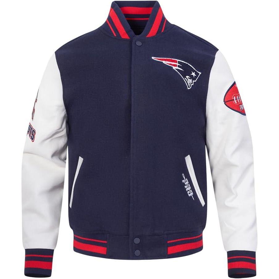 imagePro Standard Mens NFL Old English Varsity JacketMidnight NavyRedMidnight Navy