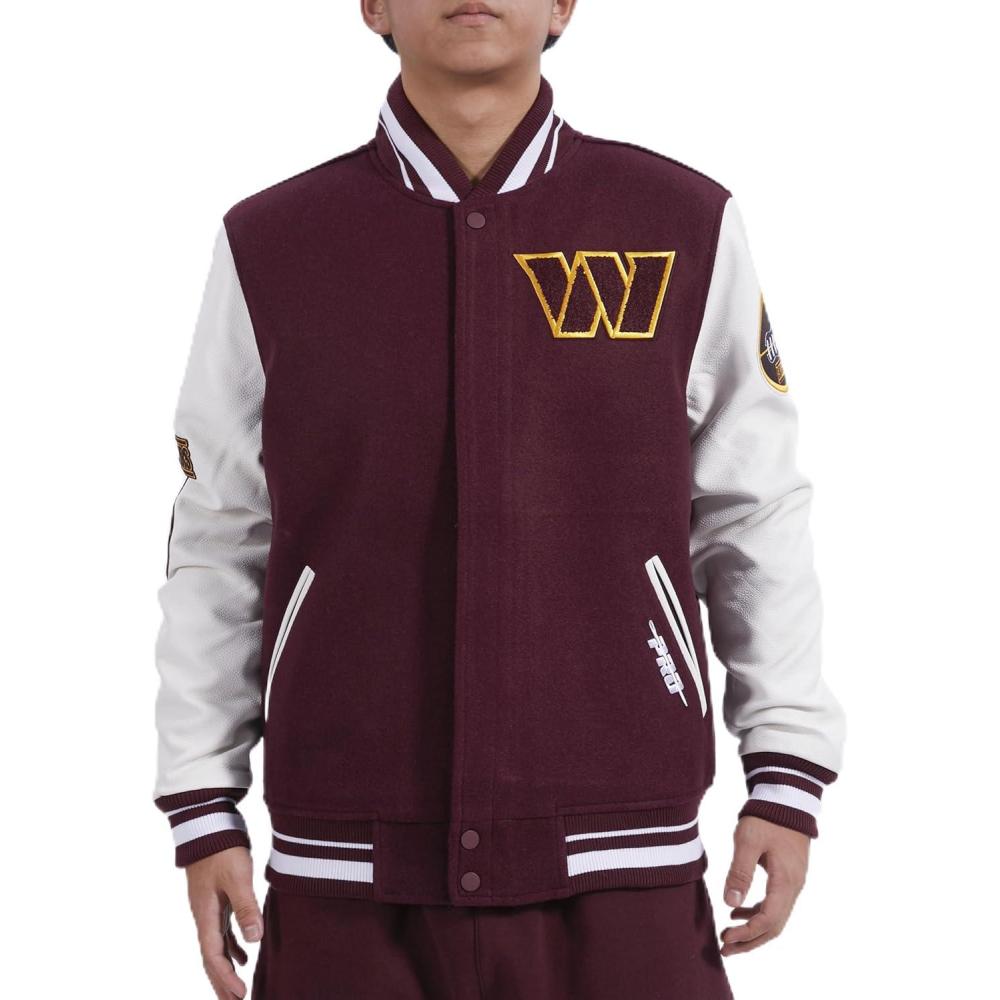 imagePro Standard Mens NFL Old English Varsity JacketWineWhite