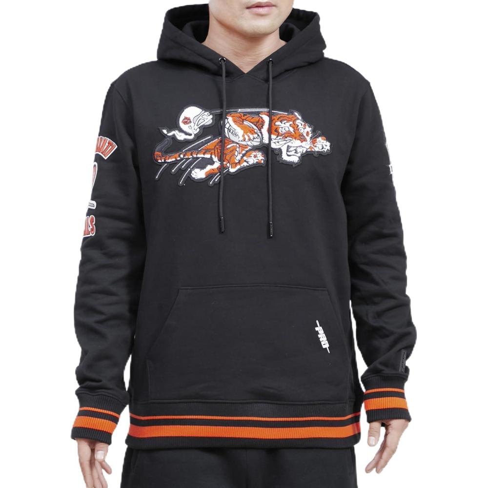 imagePro Standard Mens NFL Retro Classics Brushed Back French Terry Pull Over HoodieBlackOrange