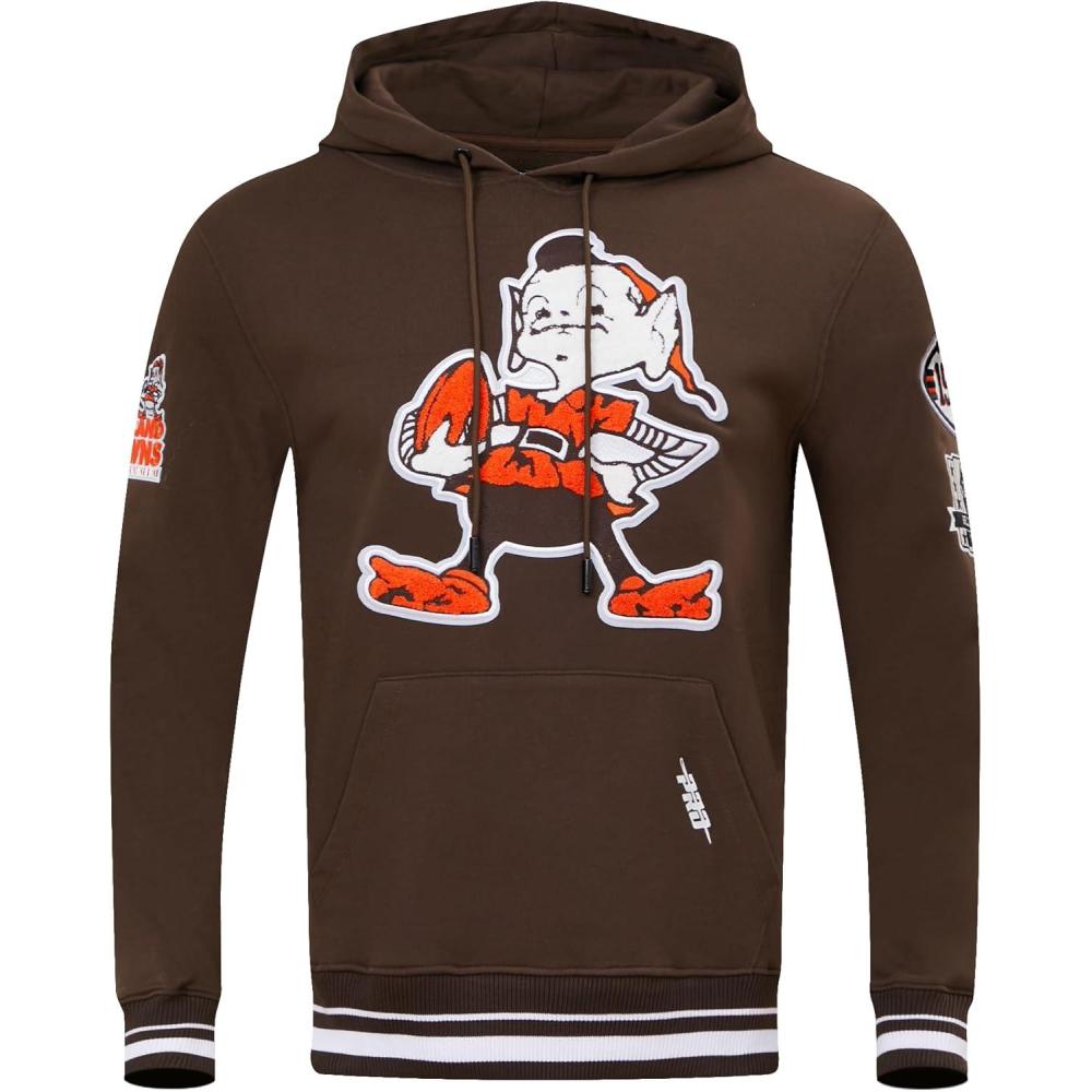 imagePro Standard Mens NFL Retro Classics Brushed Back French Terry Pull Over HoodieBrown