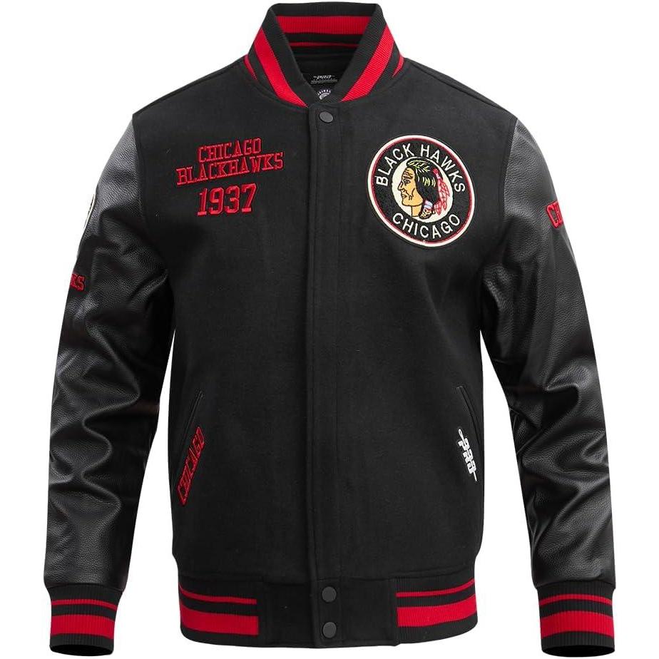 imagePro Standard Mens NHL Retro Classics Varsity JacketBlackRedBlack