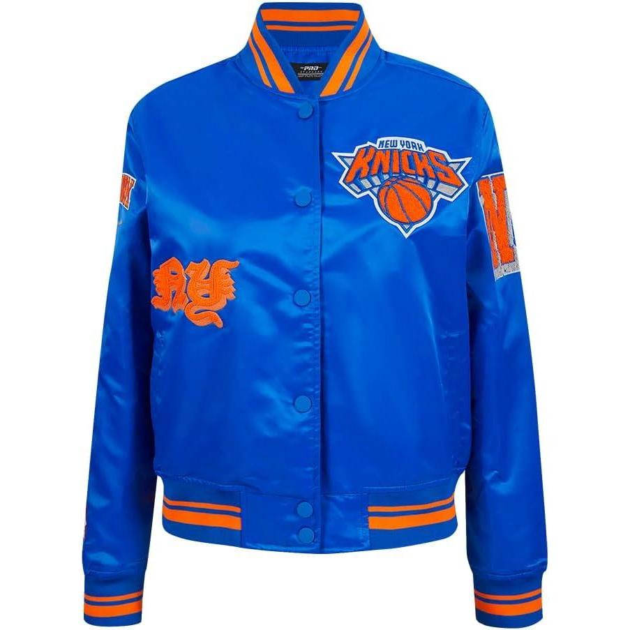imagePro Standard Womens NBA Old English Satin JacketRoyalOrangeRoyal