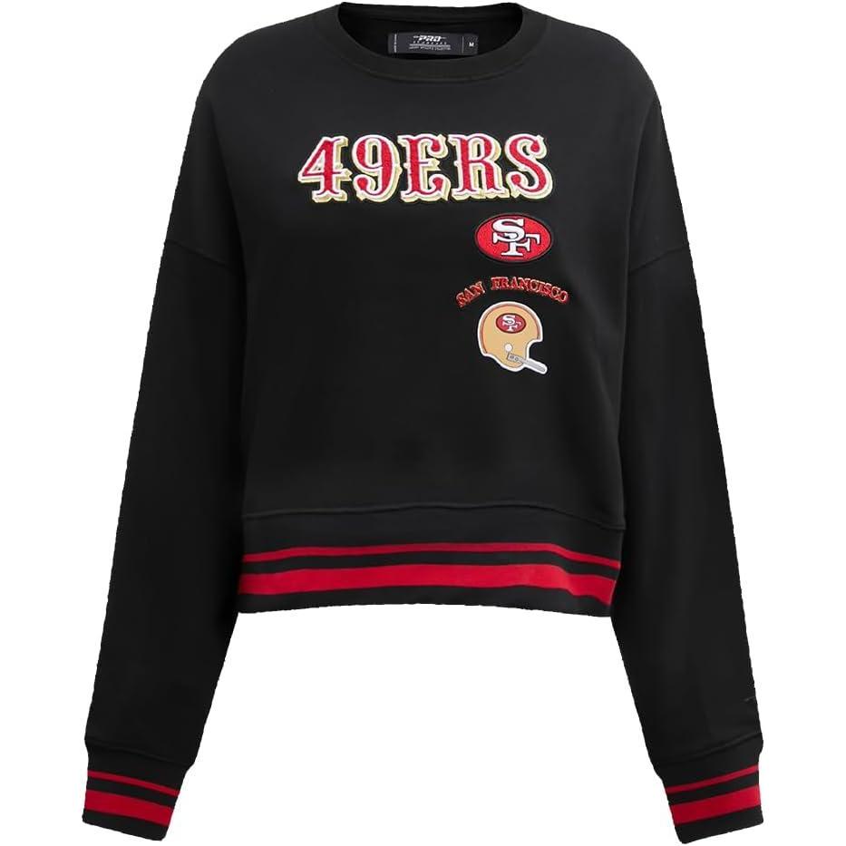 imagePro Standard Womens NFL Retro Classics Brushed Back French Terry Crewneck SweatshirtBlackRedBlack