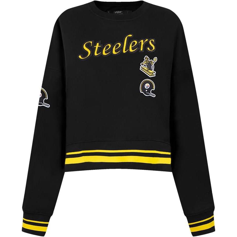 imagePro Standard Womens NFL Retro Classics Brushed Back French Terry Crewneck SweatshirtBlackYellow