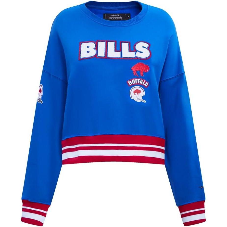 imagePro Standard Womens NFL Retro Classics Brushed Back French Terry Crewneck SweatshirtRoyal BlueRed
