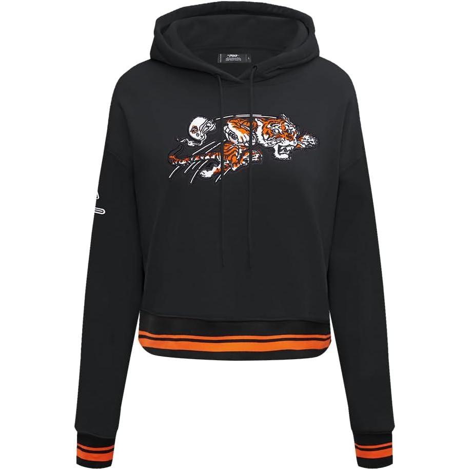 imagePro Standard Womens NFL Retro Classics Brushed Back French Terry Cropped Pullover HoodieBlackOrange