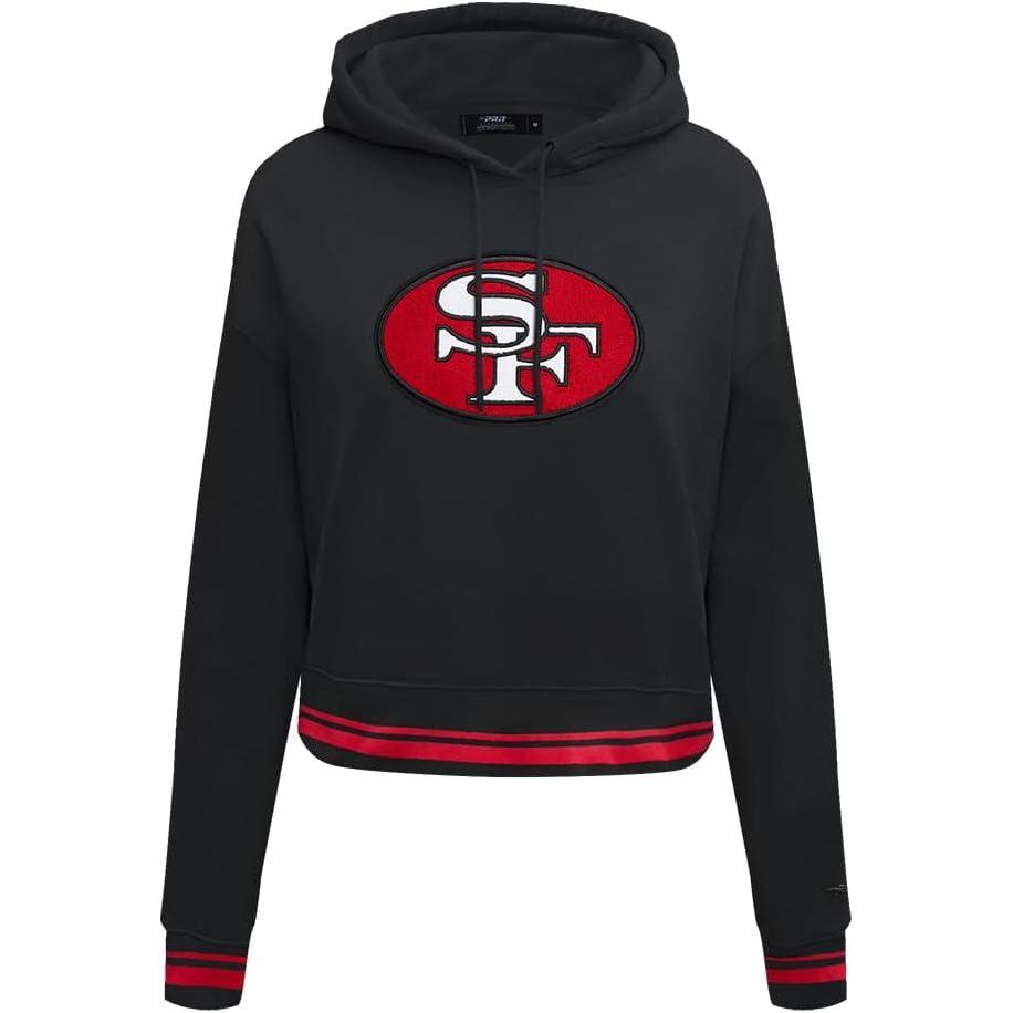 imagePro Standard Womens NFL Retro Classics Brushed Back French Terry Cropped Pullover HoodieBlackRedBlack