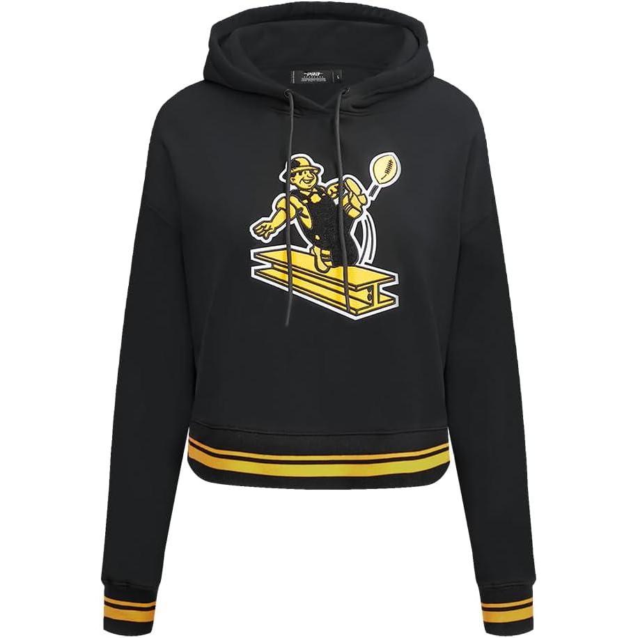 imagePro Standard Womens NFL Retro Classics Brushed Back French Terry Cropped Pullover HoodieBlackYellow