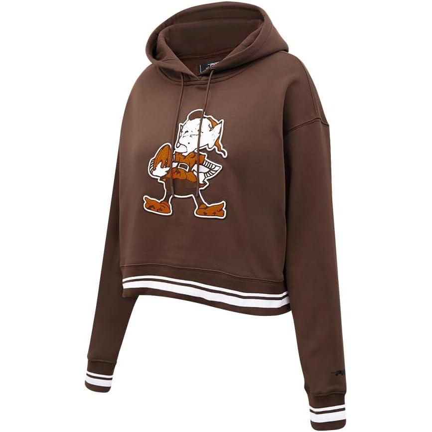 imagePro Standard Womens NFL Retro Classics Brushed Back French Terry Cropped Pullover HoodieBrown