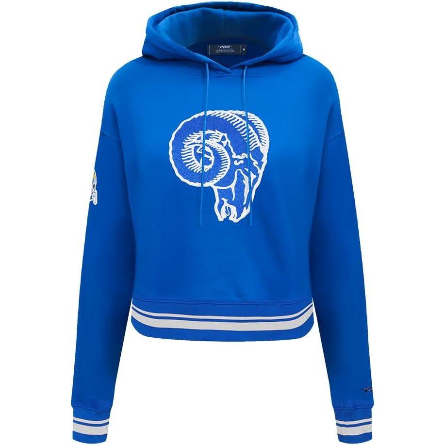 imagePro Standard Womens NFL Retro Classics Brushed Back French Terry Cropped Pullover HoodieRoyal Blue