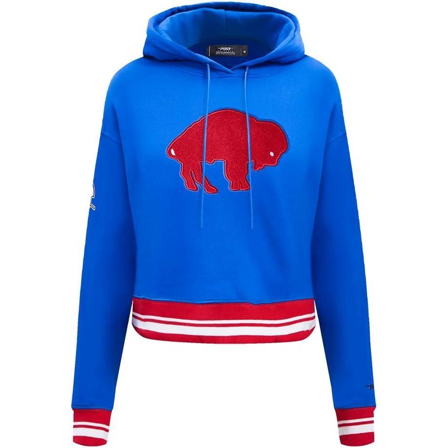 imagePro Standard Womens NFL Retro Classics Brushed Back French Terry Cropped Pullover HoodieRoyal BlueRed