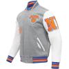 Pro Standard Mens NBA Old English Varsity Jacket(Heather Grey/Royal/Orange)