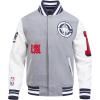 Pro Standard Mens NBA Old English Varsity Jacket(Heather Grey/White/Midnight Navy)