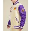 Pro Standard Mens NBA Retro Classics Varsity Jacket(Eggshell/ Purple)