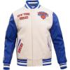 Pro Standard Mens NBA Retro Classics Varsity Jacket(Eggshell/Royal Blue)