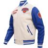 Pro Standard Mens NBA Retro Classics Varsity Jacket(Eggshell/Royal Blue)