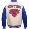 Pro Standard Mens NBA Retro Classics Varsity Jacket(Eggshell/Royal Blue)