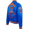 Pro Standard Womens NBA Old English Satin Jacket(Royal/Orange/Royal)
