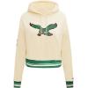 Pro Standard Womens NFL Retro Classics Brushed Back French Terry Cropped Pullover Hoodie(Eggshell/ Kelly Green)