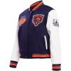 Pro Standard Womens NFL Retro Classics Varsity Jacket(Midnight Navy/Orange/Midnight Navy)