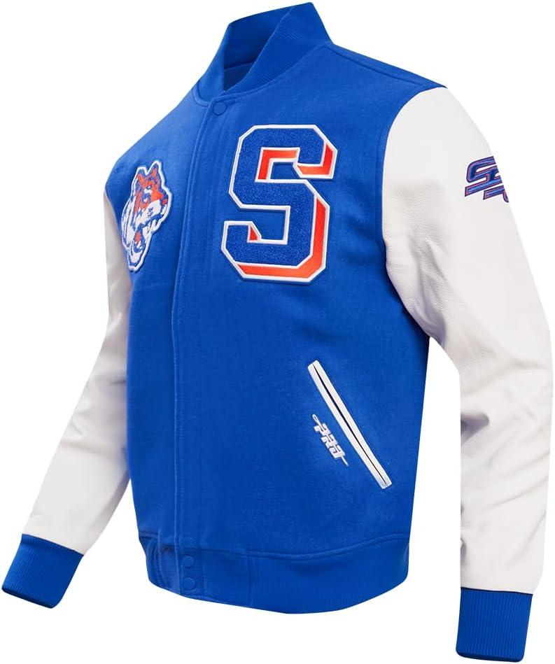 imagePro Standard Mens College Classic Chenille Varsity JacketRoyal BlueWhite