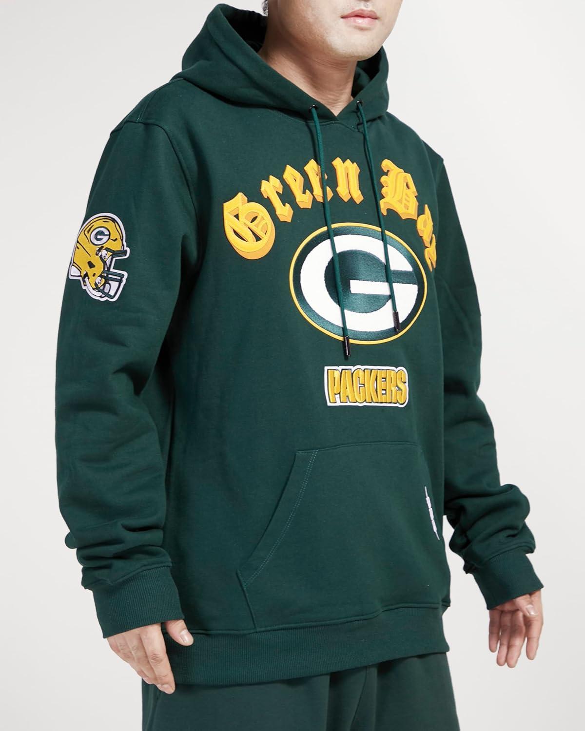 imagePro Standard Mens NFL Old English Brushed Back French Terry Pull Over HoodieGreen