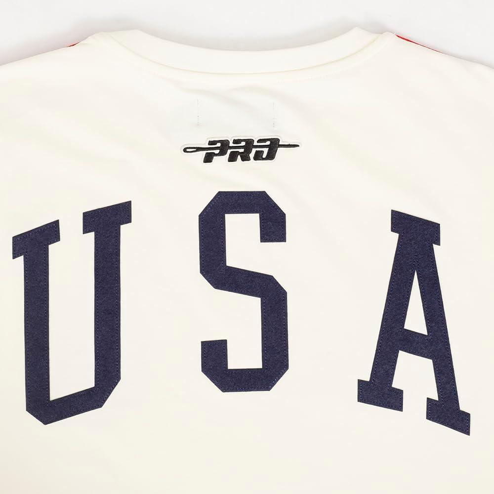 imagePro Standard Mens Ussf USWNT Soccer Classic Chenille Standard Cotton Short Sleeve ShirtEggshell Red