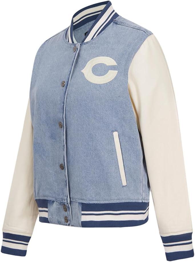 imagePro Standard Womens NFL Chicago Bears Varsity Blues Denim Jacket DenimLinen L
