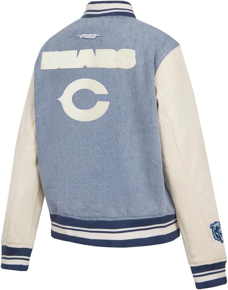 imagePro Standard Womens NFL Chicago Bears Varsity Blues Denim Jacket DenimLinen L