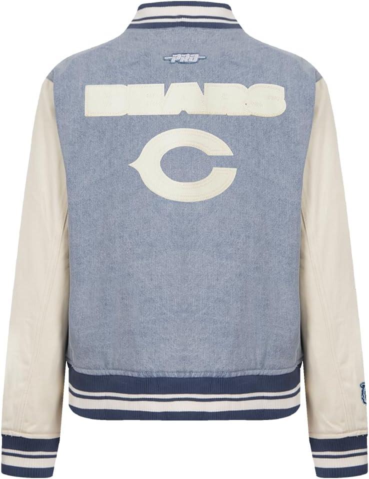 imagePro Standard Womens NFL Chicago Bears Varsity Blues Denim Jacket DenimLinen L