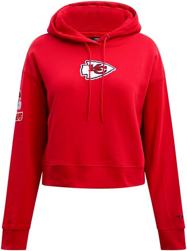 imagePro Standard Womens NFL Classic Chenille Brushed Back French Terry Cropped Pullover HoodieRed
