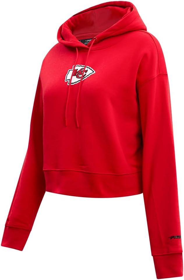 imagePro Standard Womens NFL Classic Chenille Brushed Back French Terry Cropped Pullover HoodieRed