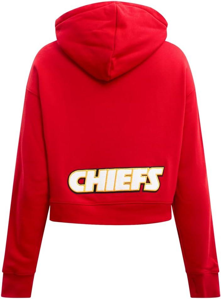 imagePro Standard Womens NFL Classic Chenille Brushed Back French Terry Cropped Pullover HoodieRed
