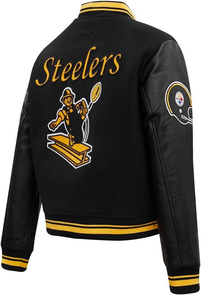 imagePro Standard Womens NFL Pittsburgh Steelers Retro Classics Varsity Jacket BlackYellow XS